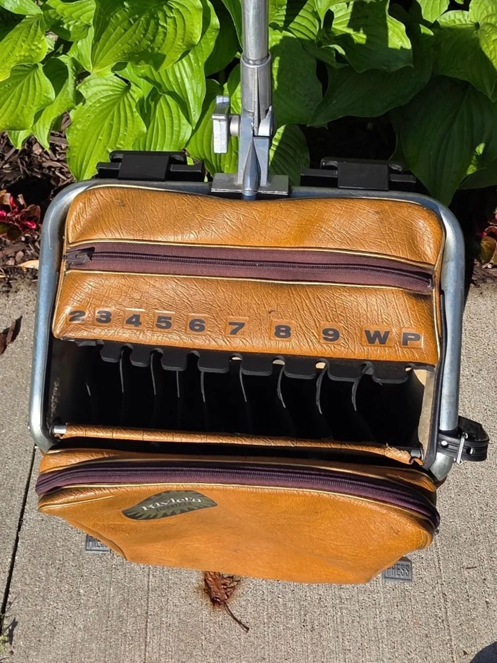 Vintage AJAY Riviera Deluxe Golf Bag/Cart | Collapsible Aluminum Tan Vinyl
